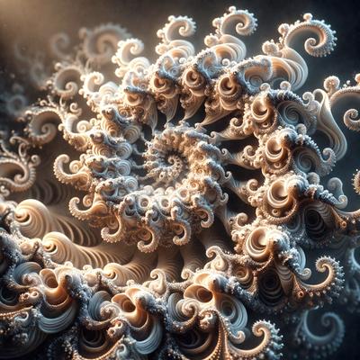 The primary subject of the image is a large, intricate, and ornate spiral pattern. The setting is a dark background, which contrasts with the spiral pattern, making it stand out. The visual style is a combination of digital art and illustration, creating a unique and captivating design. The colors and mood of the image are predominantly dark and mysterious, with the spiral pattern serving as the focal point and main subject.